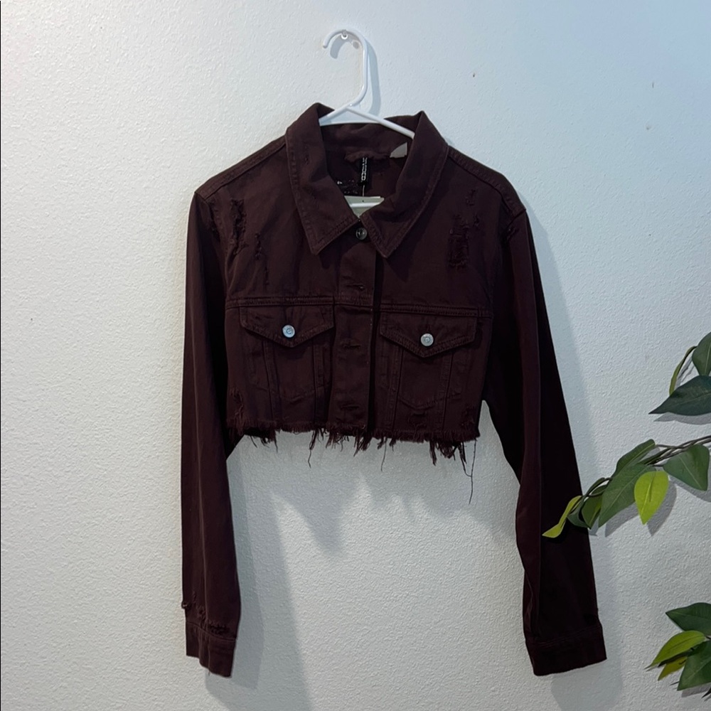 Brown Cropped Denim Jacket